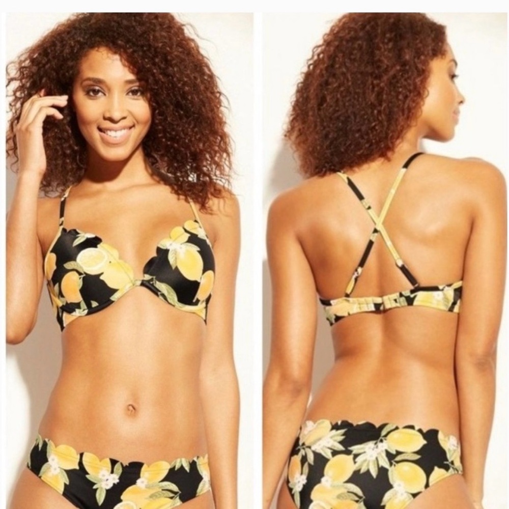 Shade & Shore Black Lemon-Print Underwire Bikini Set ***READ DESCRIPTION***